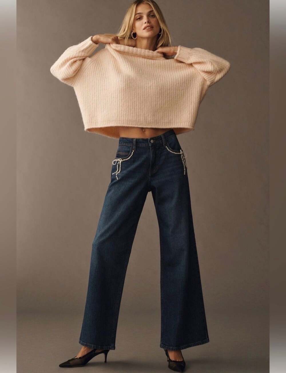 NWT Anthropologie Pilcro Pearl Embossed Wide Leg Jeans Dark Wash Size 26
